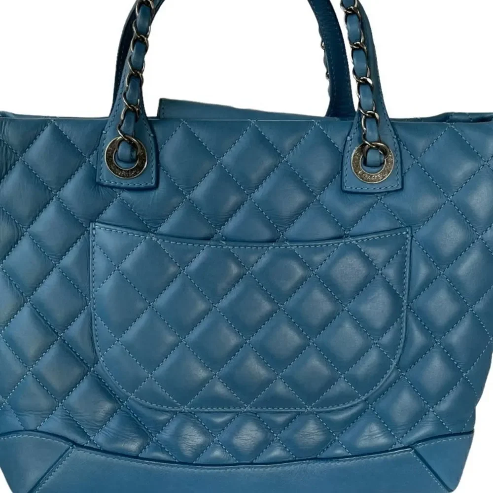 Chanel Easy Shopping Quilted Lambskin Handbag Blue